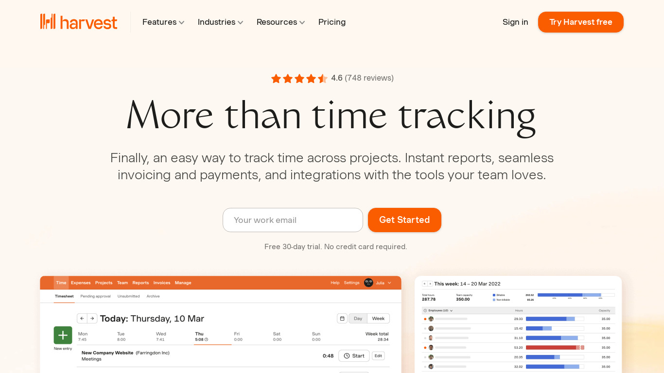 Harvest Landing page