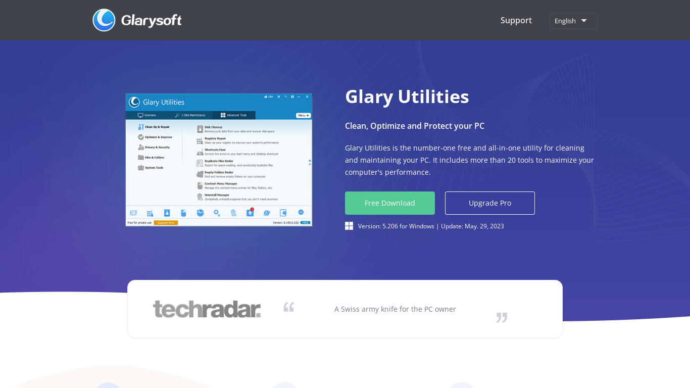 Glary Utilities Landing page