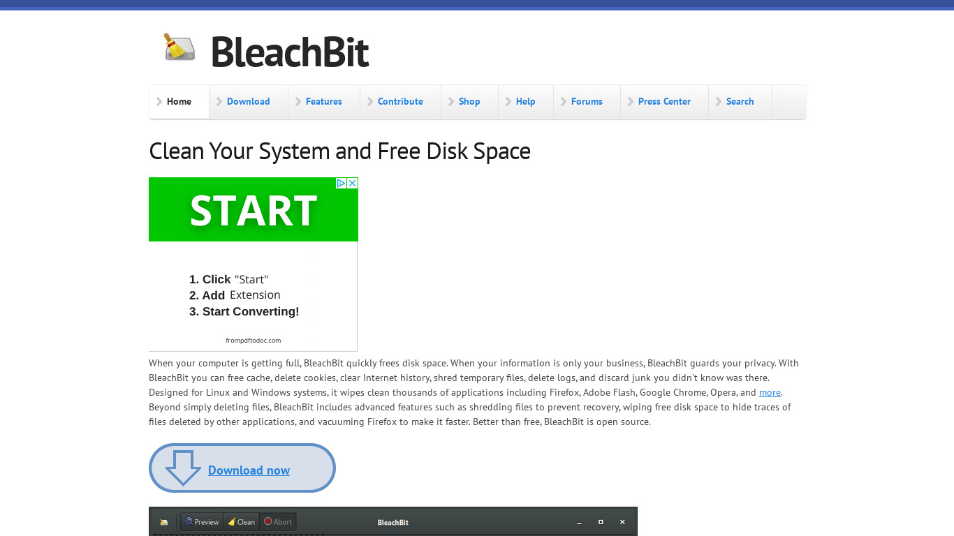 BleachBit Landing page