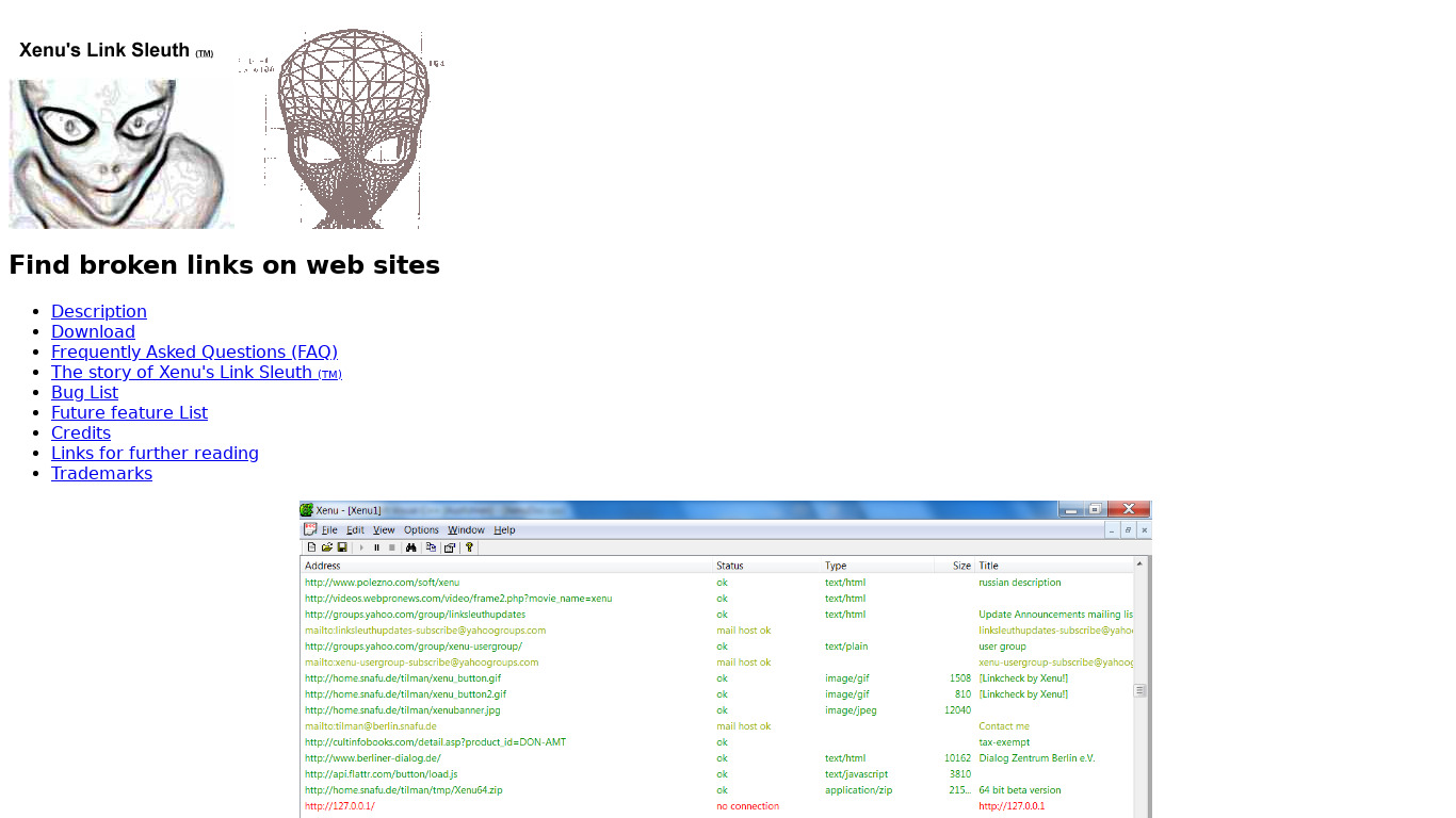 Xenu's Link Sleuth Landing page