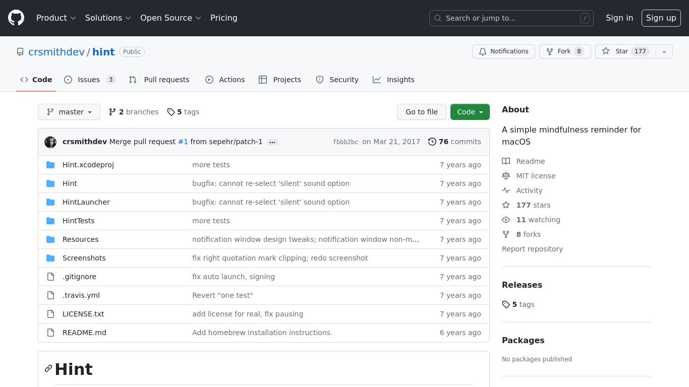 Hint Landing page