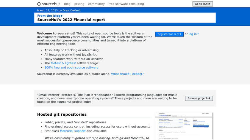 SourceHut Landing Page