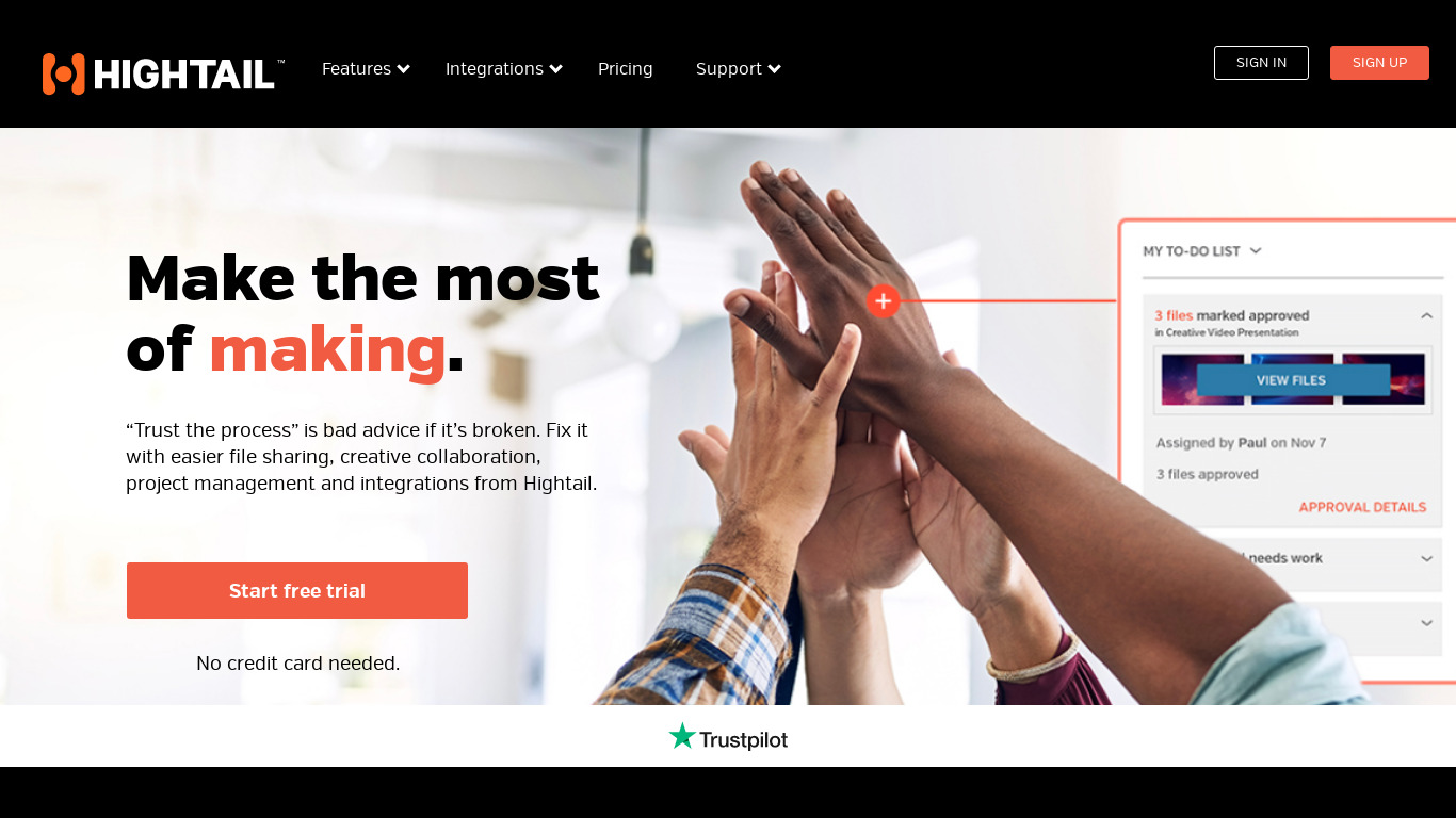 Hightail Landing page