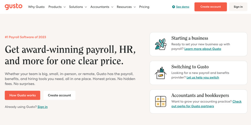 Gusto Landing Page