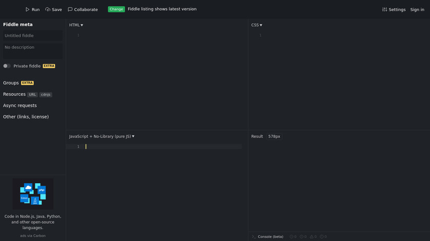 JSFiddle Landing Page