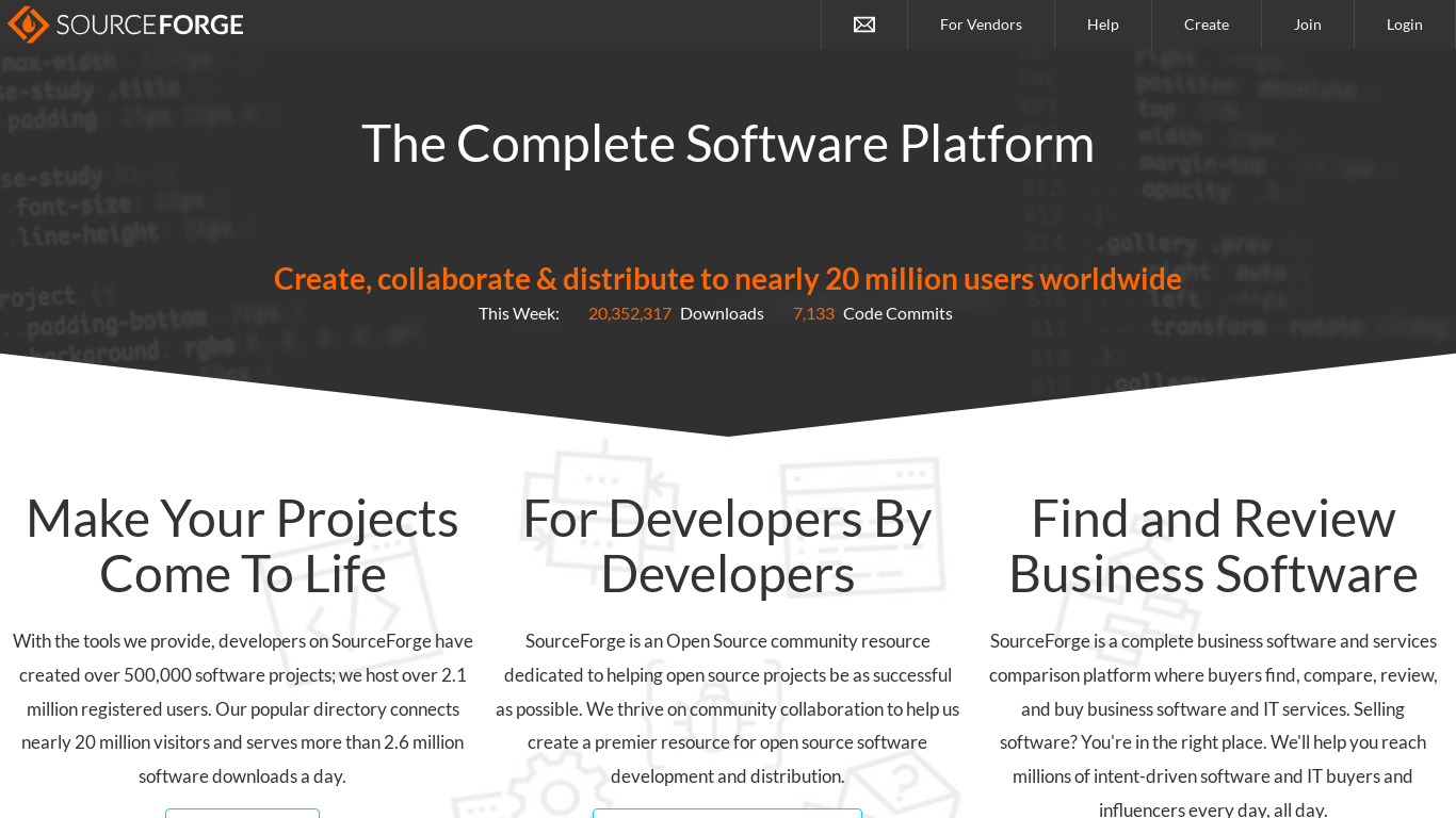 SourceForge Landing page