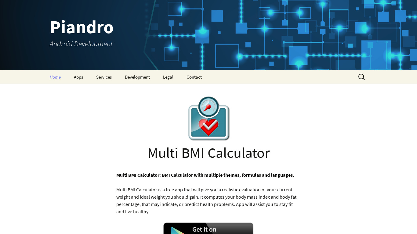 Backup SMS by Piandro Landing page