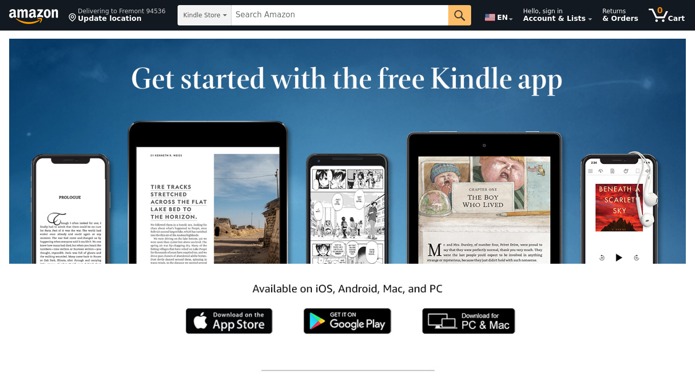 Amazon Kindle Landing page