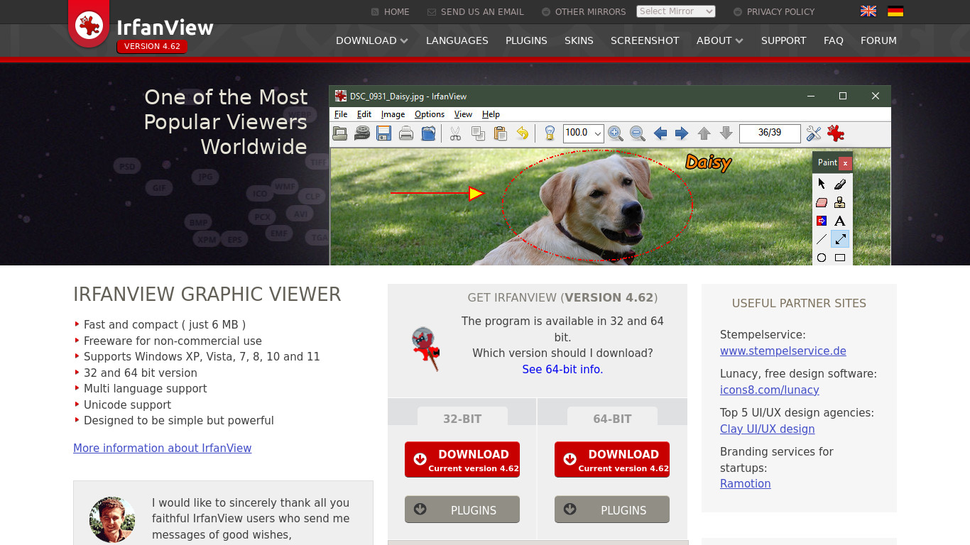 IrfanView Landing page