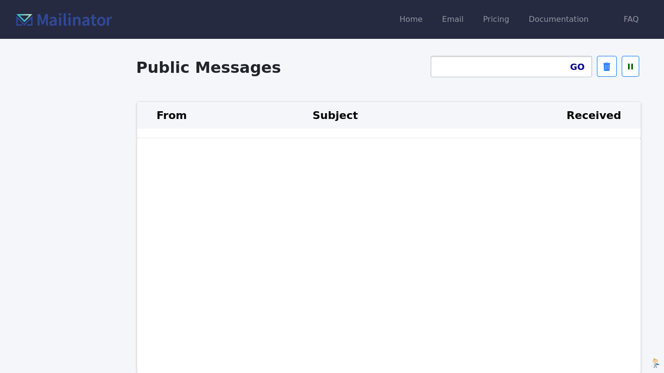 Mailinator Landing page