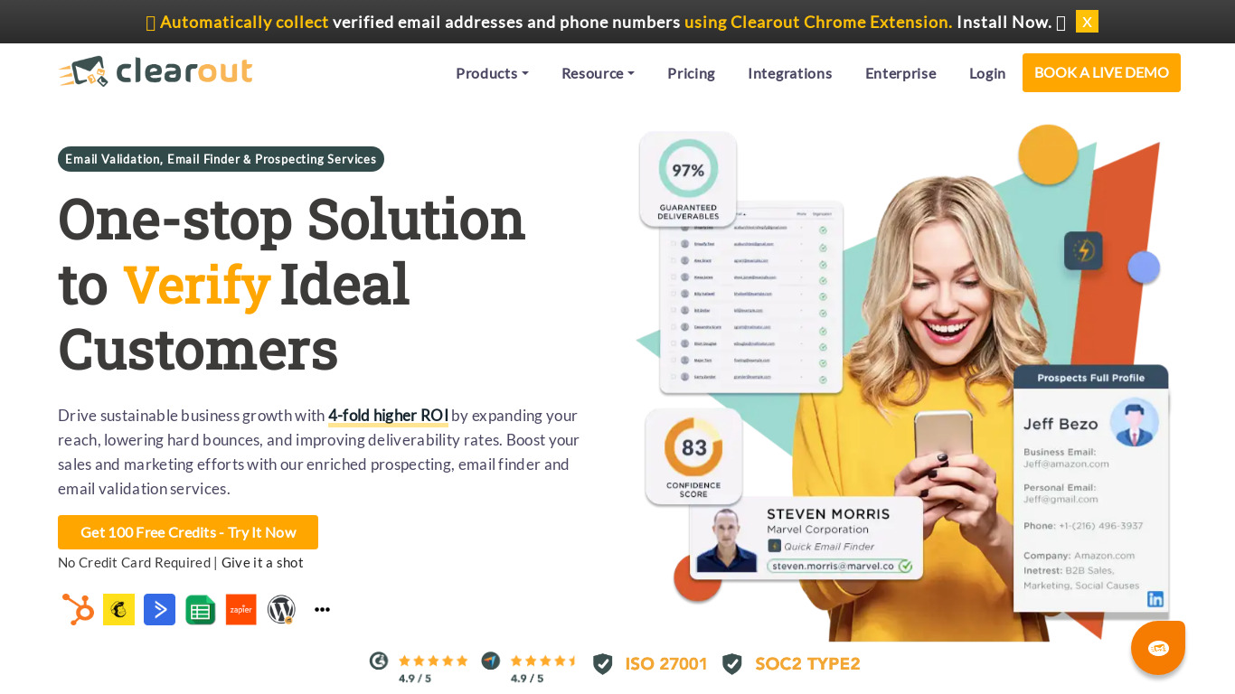 clearout.io Landing page