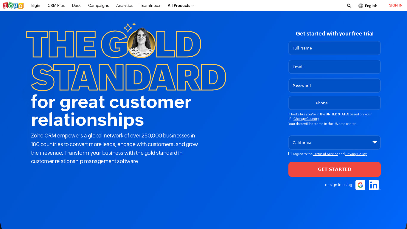 Zoho CRM Landing page