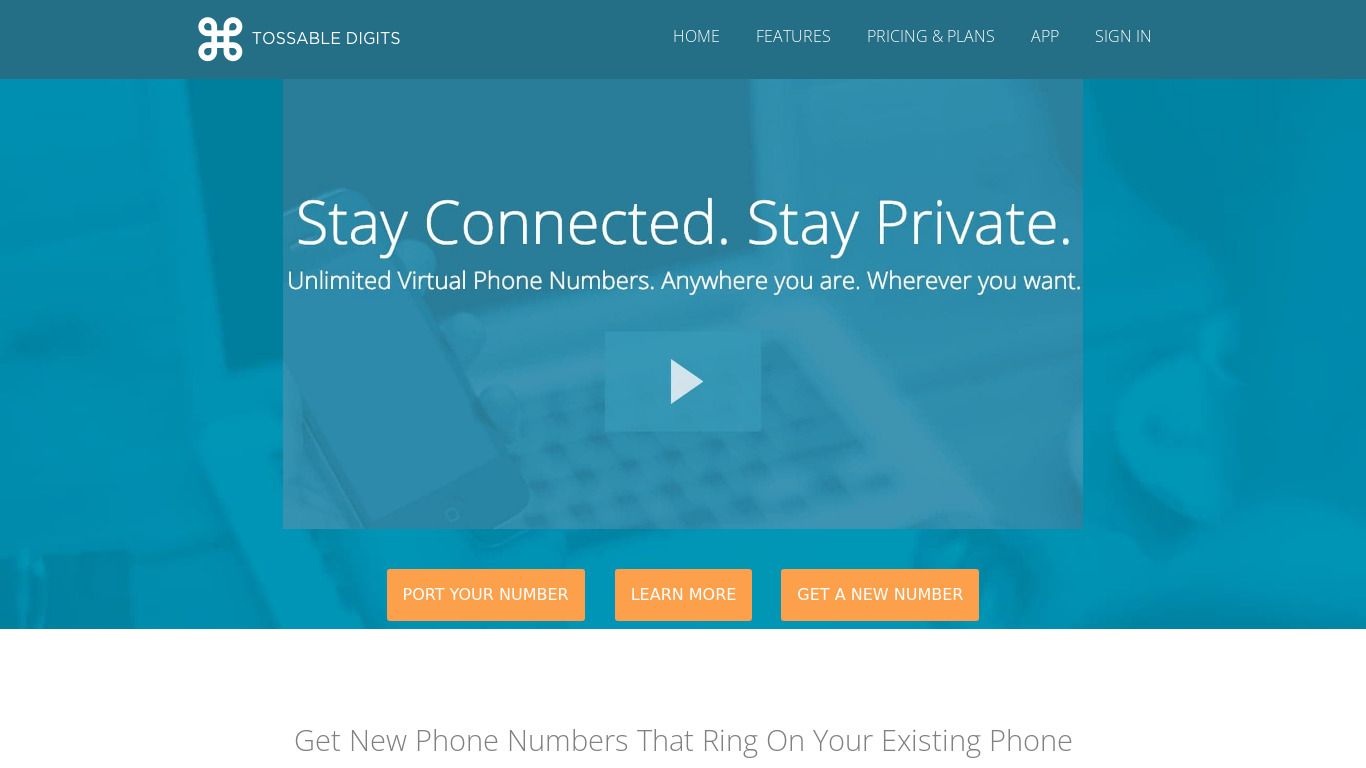 Tossable Digits Landing page