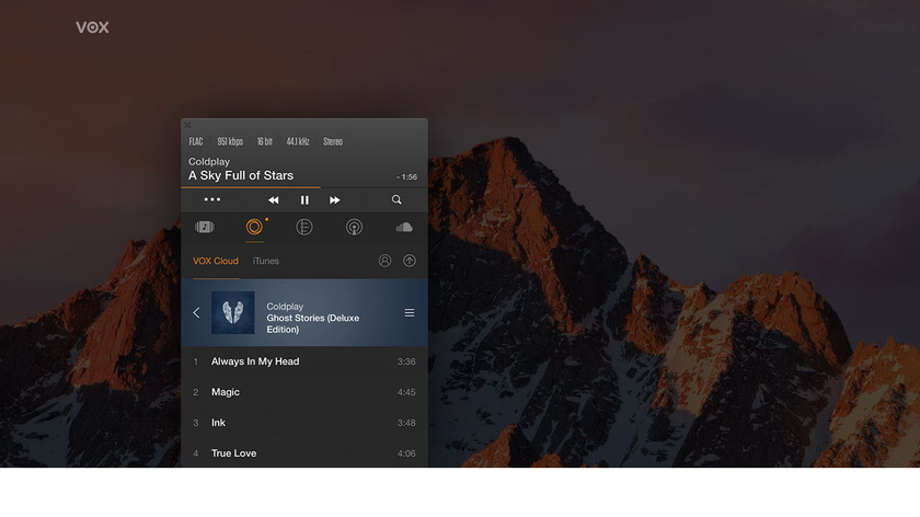 Vox Music Player Landing Page