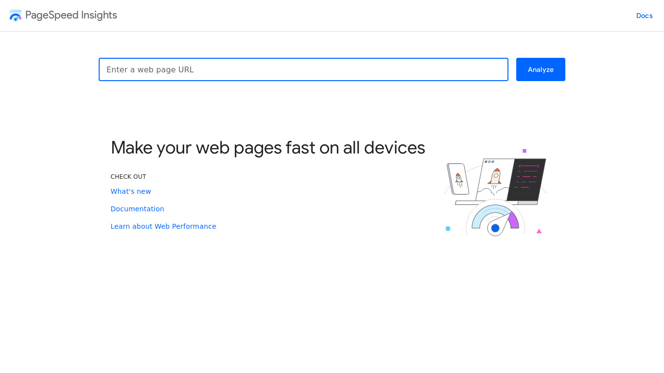PageSpeed Insights Landing page