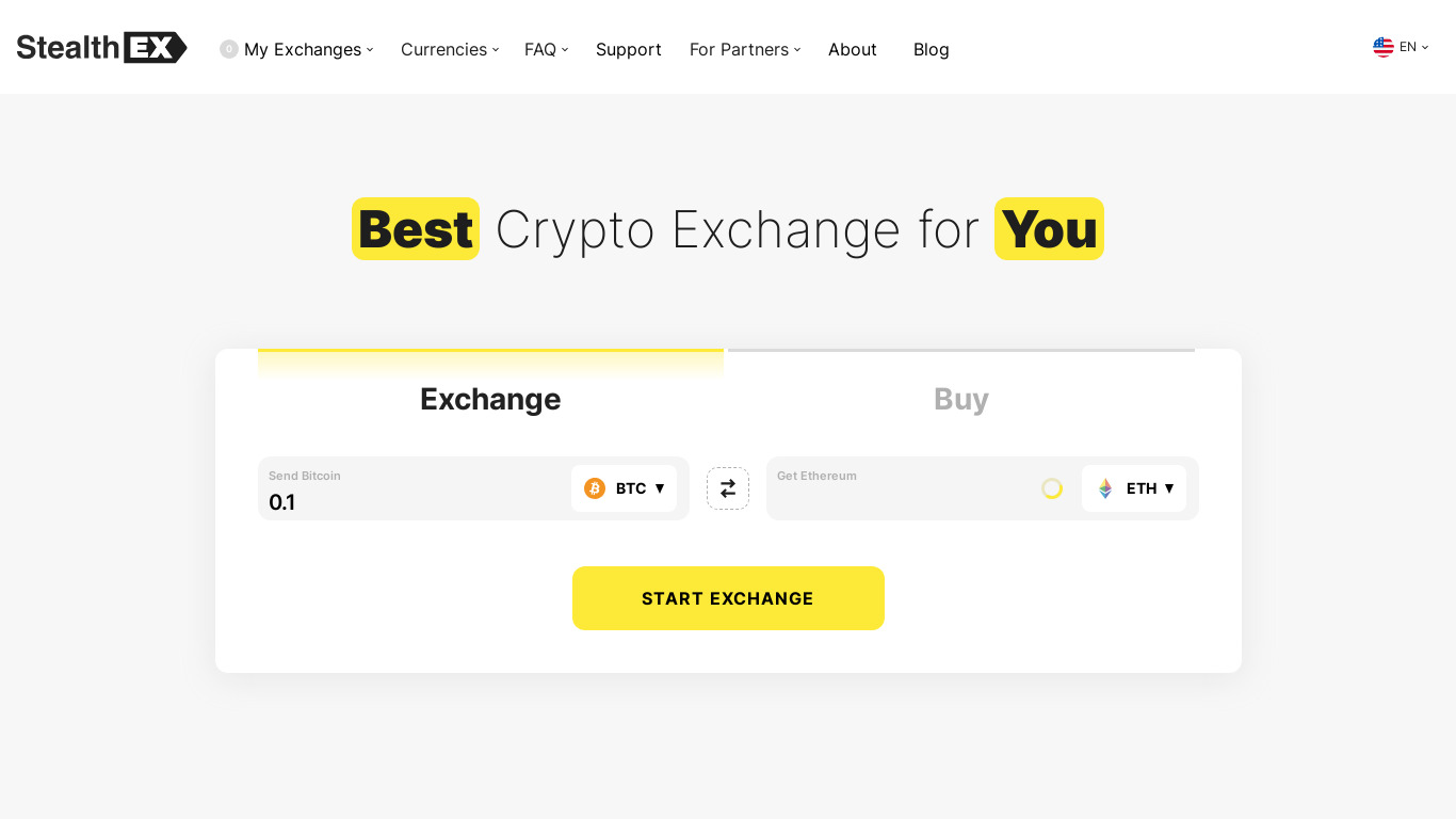 StealthEX.io Landing page