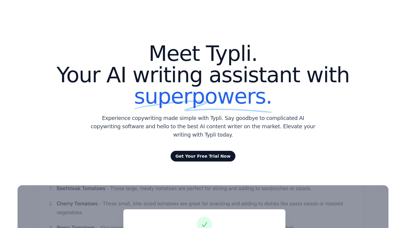 Typli.ai Landing page