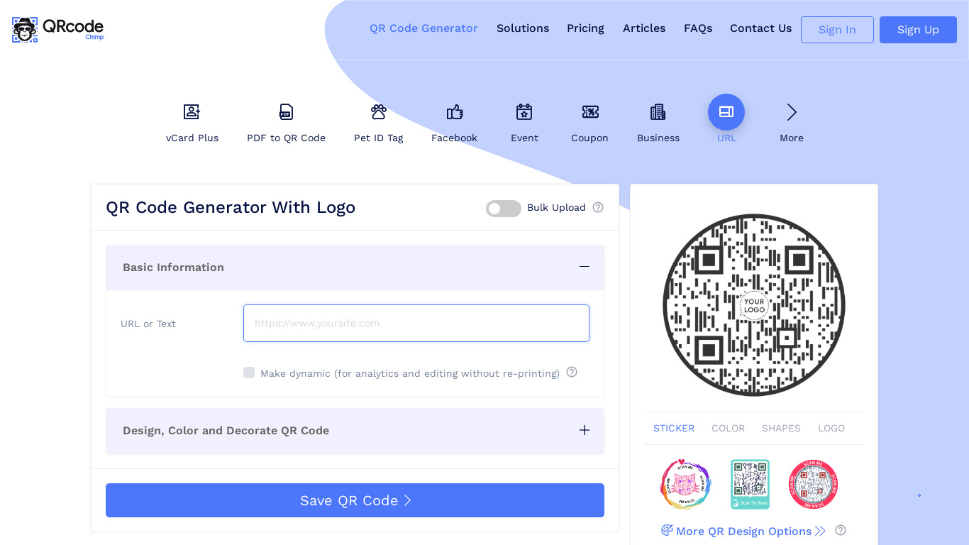 QRCodeChimp Landing page