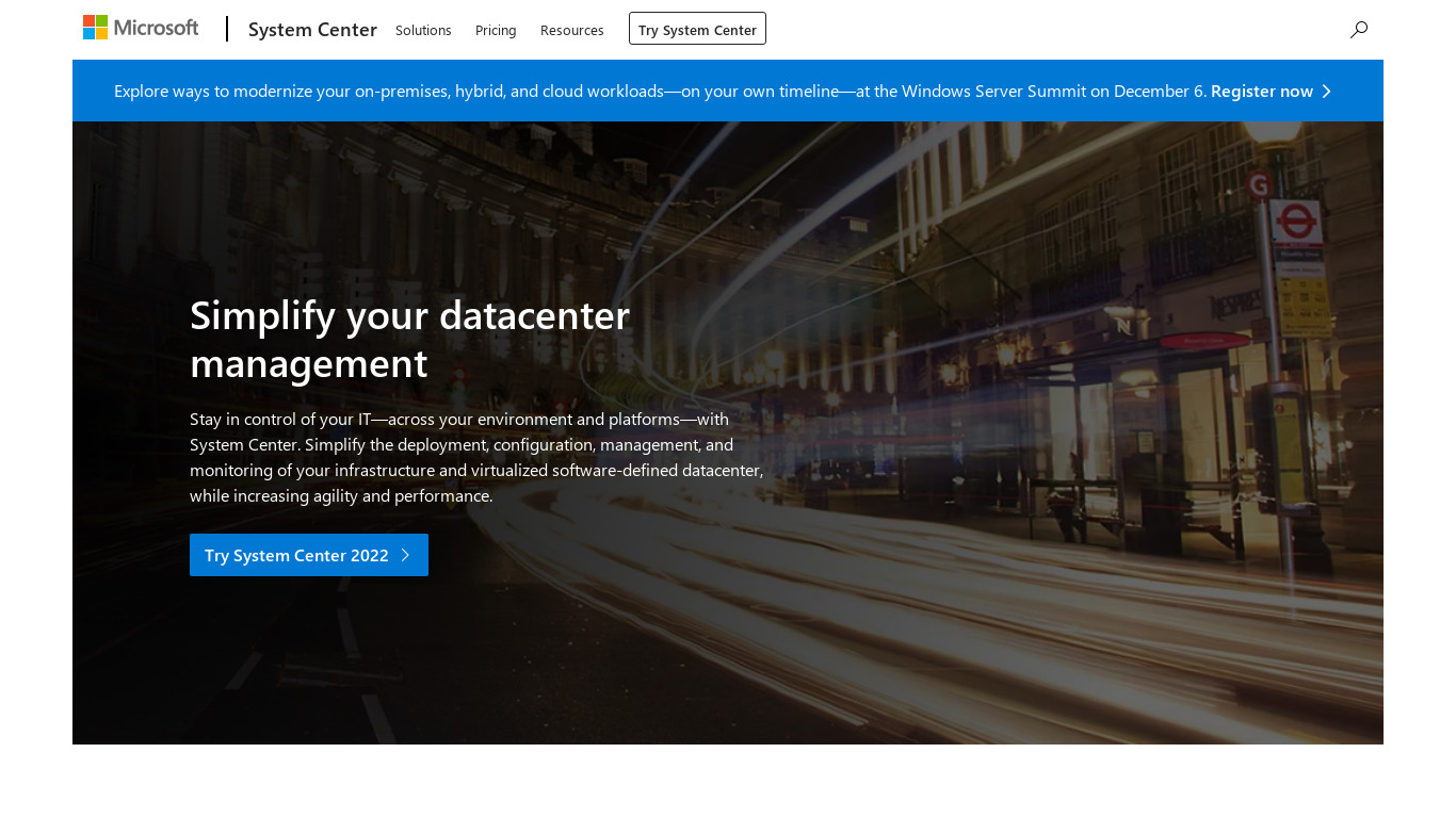 Microsoft System Center Landing page