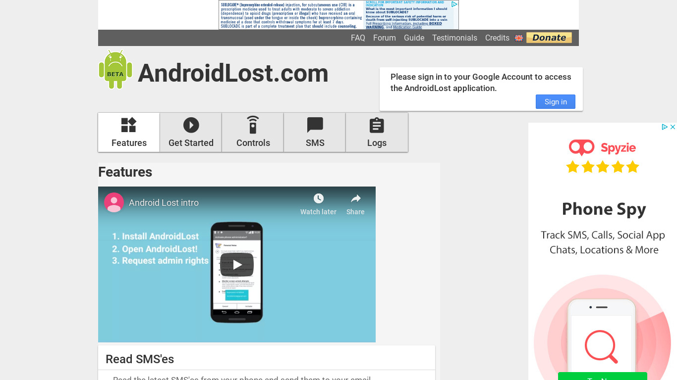 Android Lost Landing page