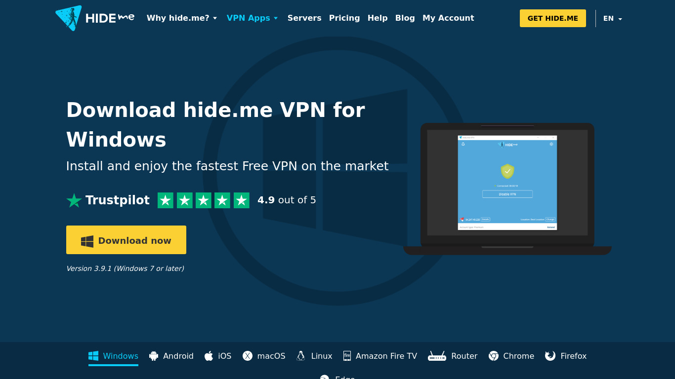 Hide.me Landing page