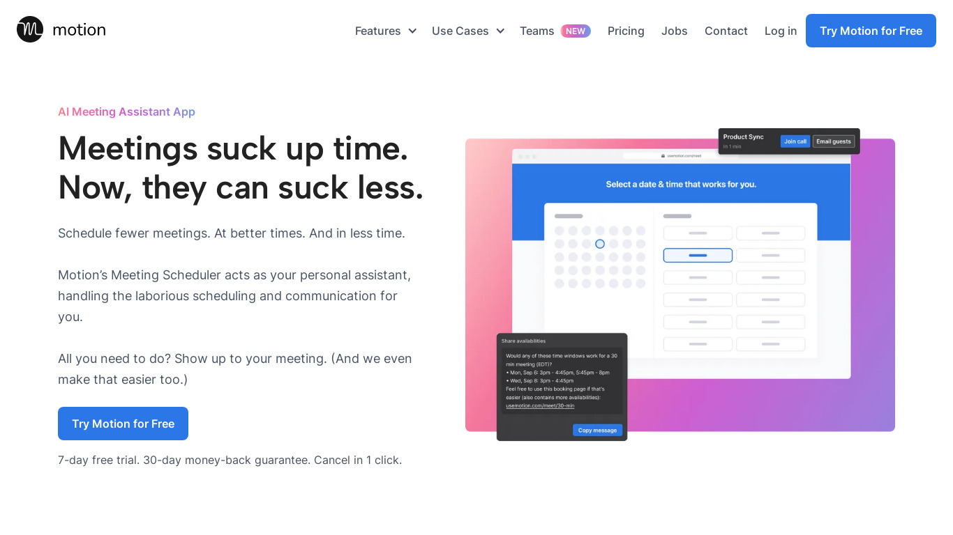 Motion Scheduler Landing page