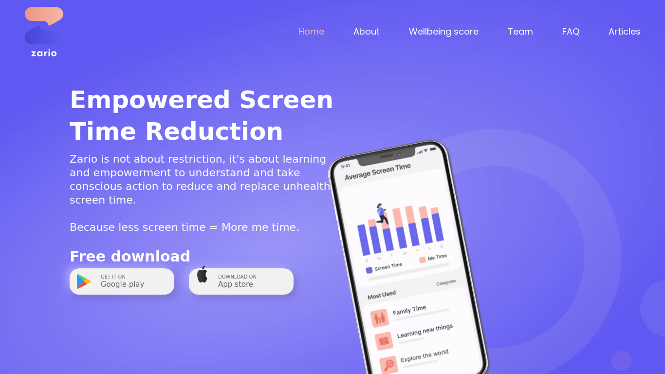 Zario Landing page