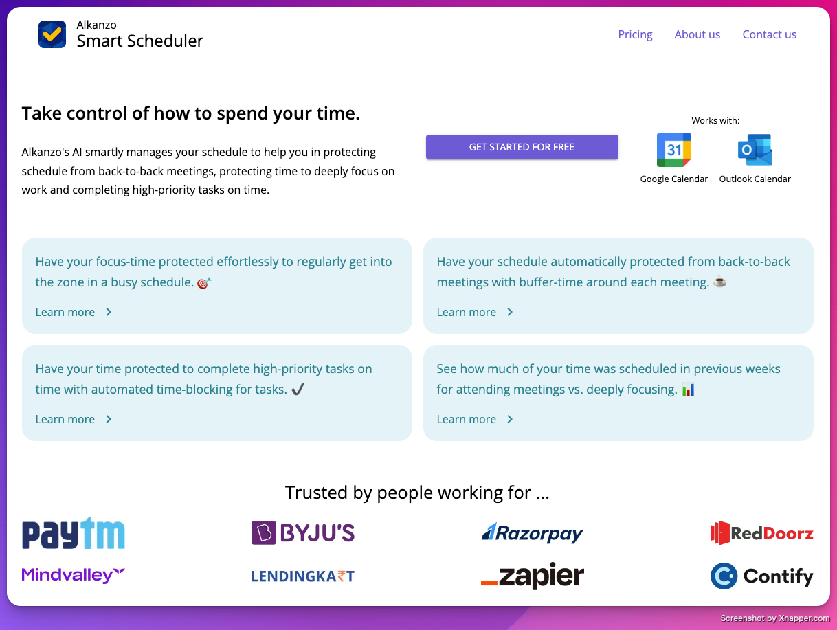 Alkanzo Landing page