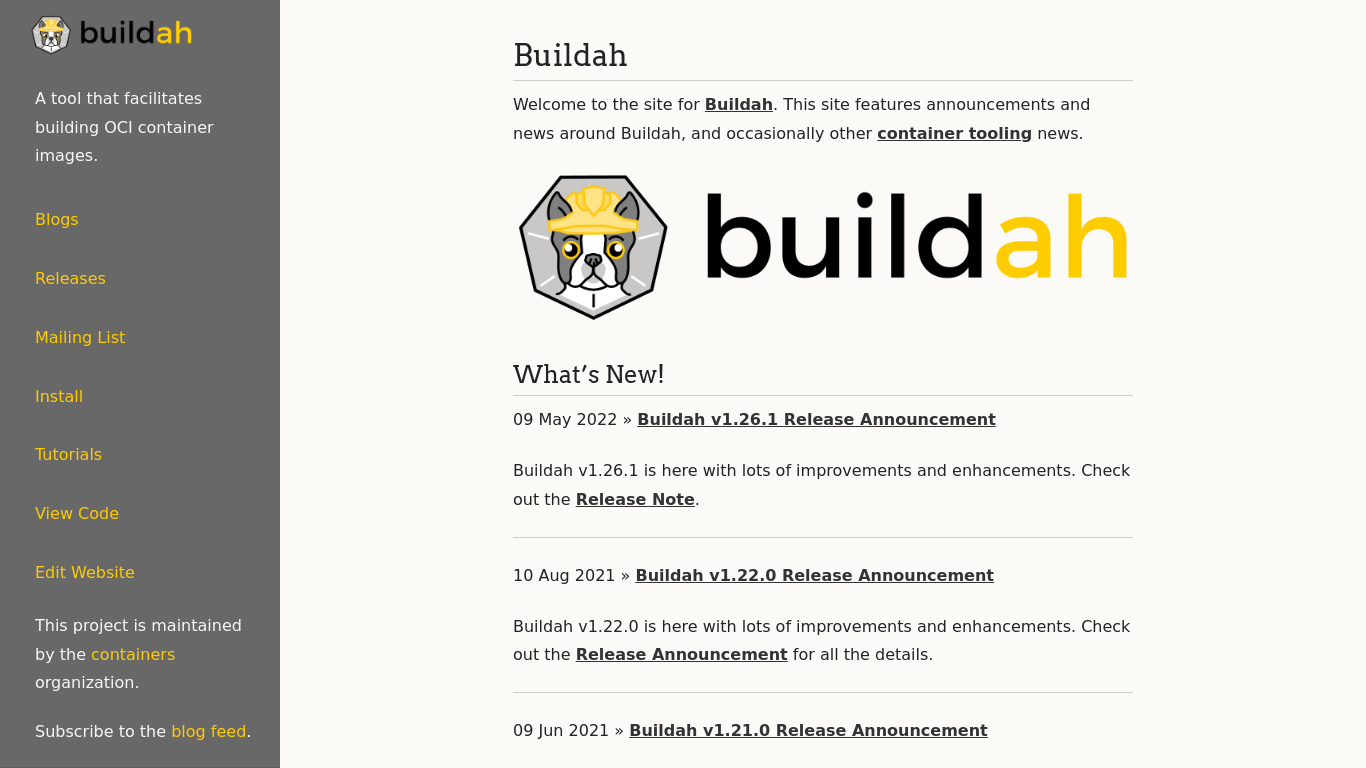 Buildah Landing page