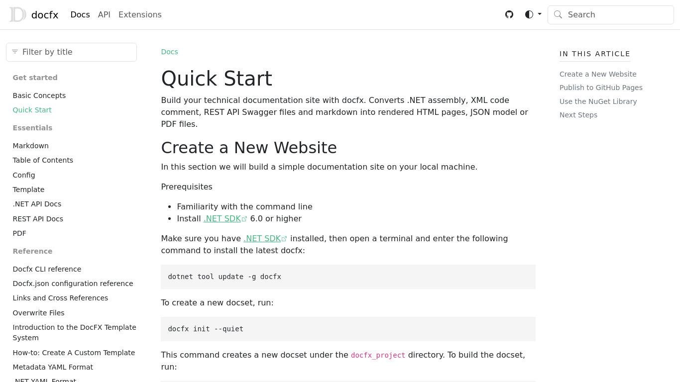 DocFX Landing page