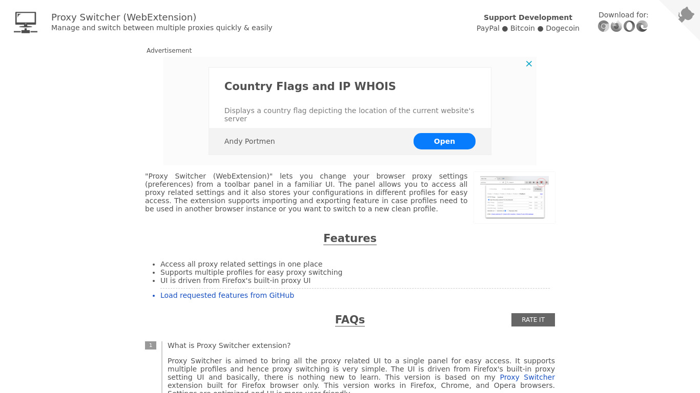 Proxy-Switcher Landing page