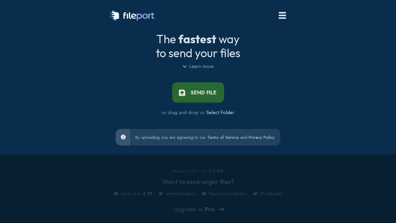 Fileport Landing page