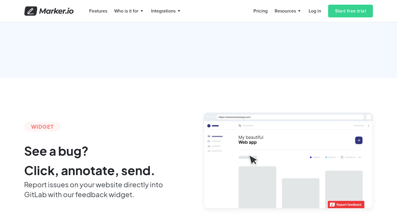 Marker.io for GitLab Landing page