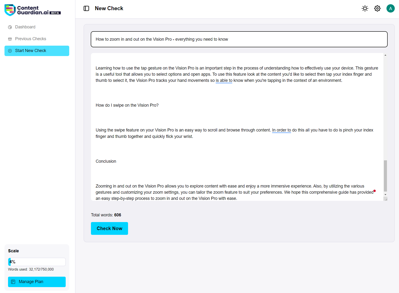 Content Guardian AI Content Guardian Start a new check