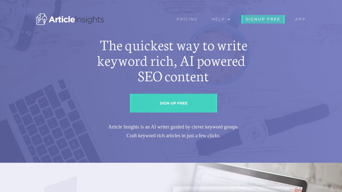 ArticleInsights Landing page