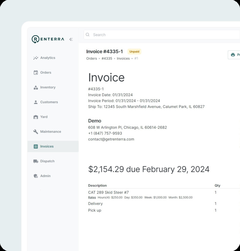 Renterra Invoicing Renterra Invoicing