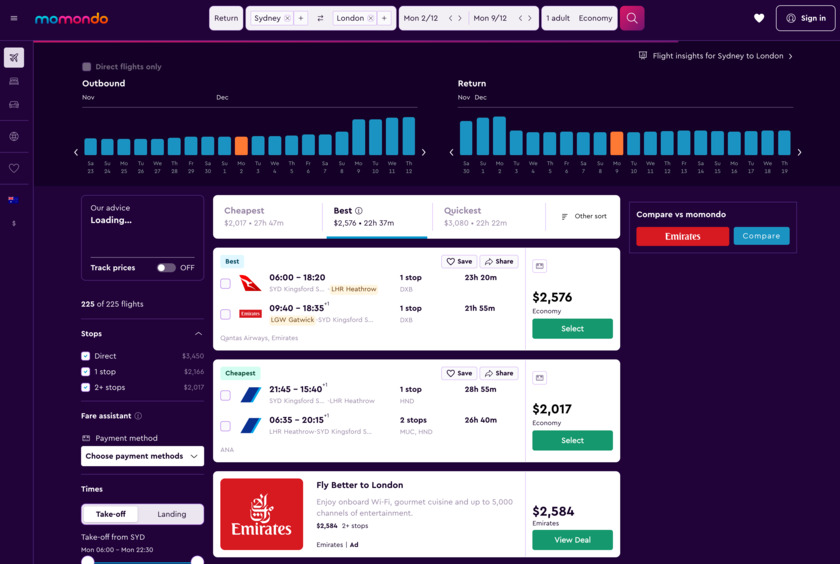 Momondo Landing Page