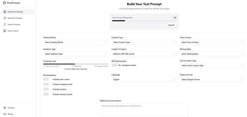 BrewPrompts BrewPrompts Dashboard BrewPrompts BrewPrompts Dashboard