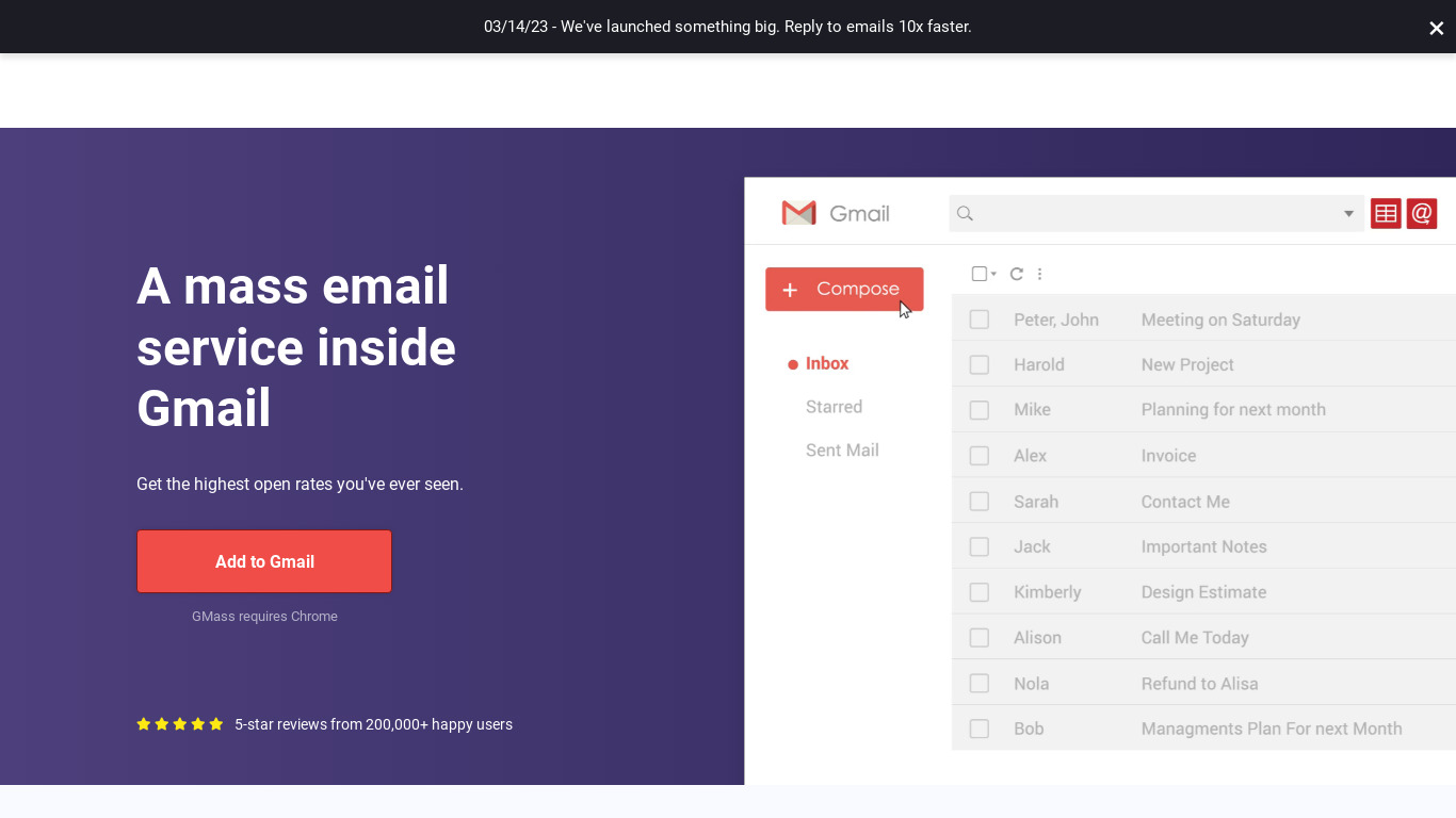 GMass Landing page