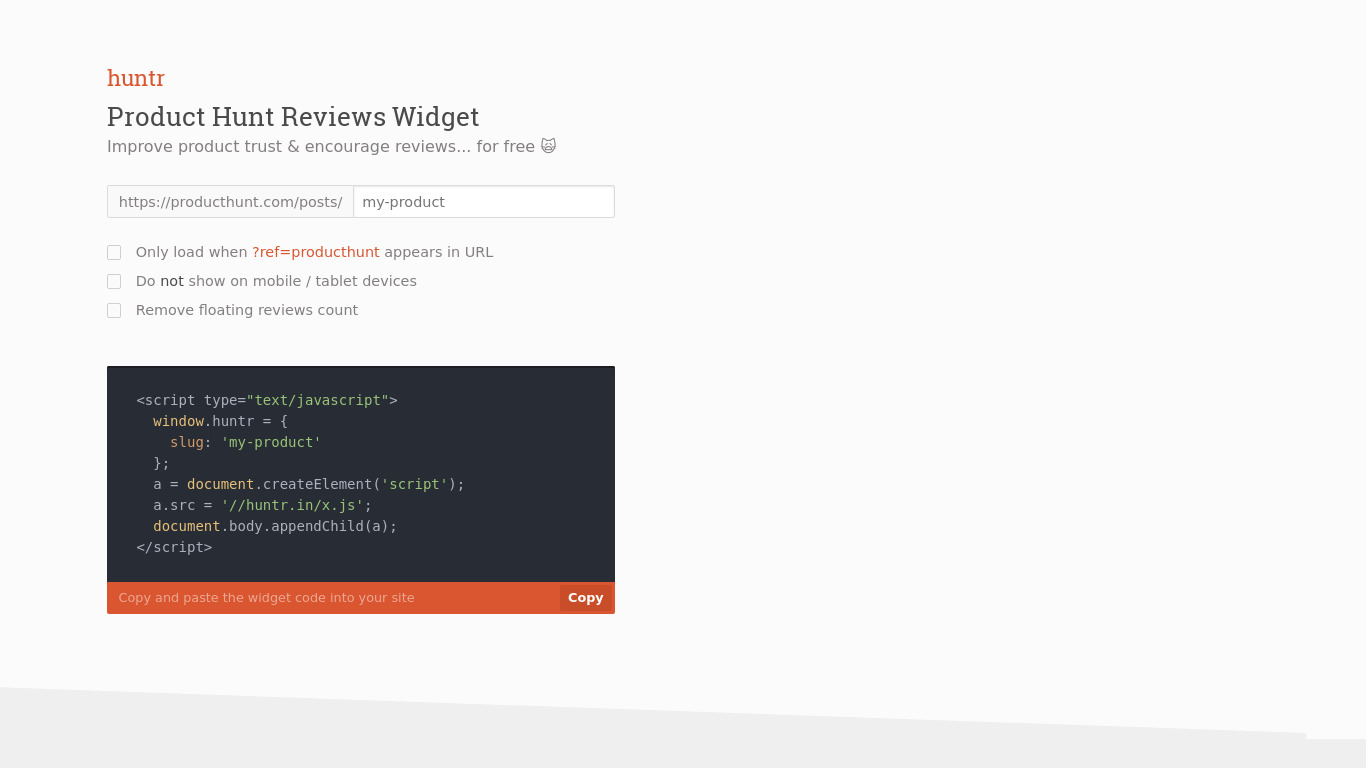 Product Hunt Reviews Widget Landing page