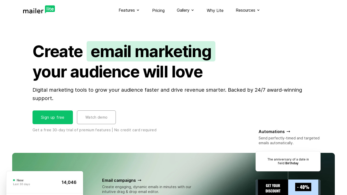 MailerLite Landing page