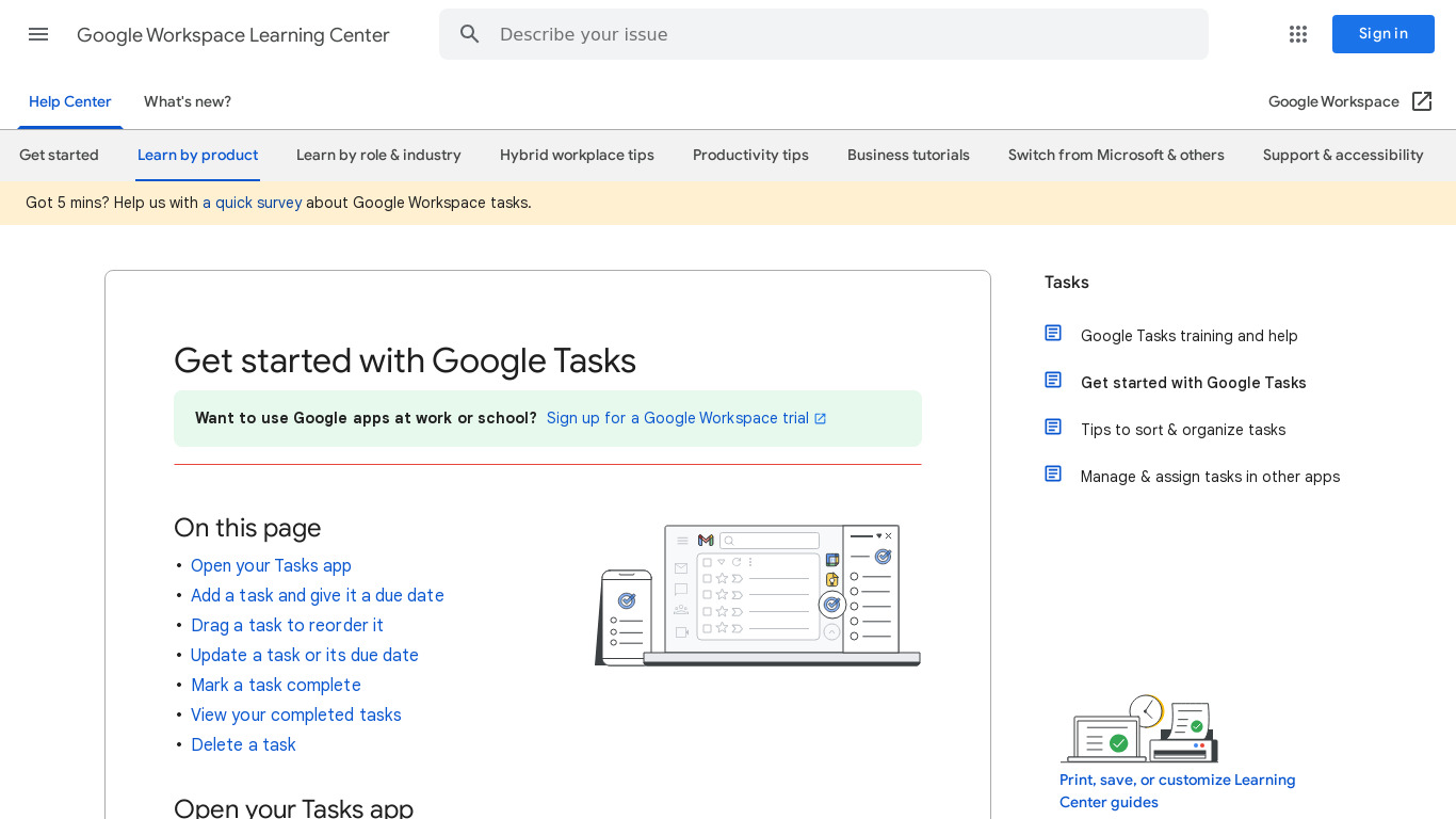 Google Tasks Landing page