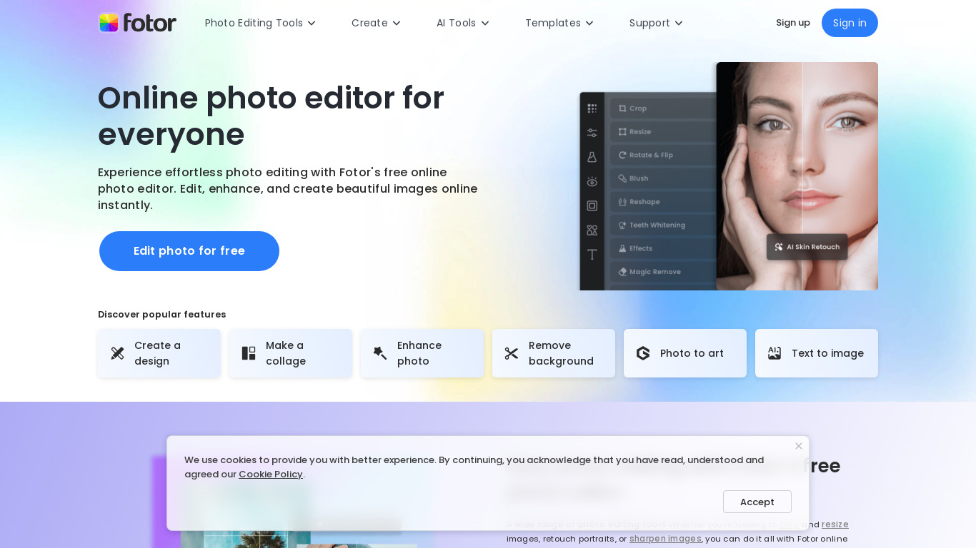 Fotor Landing page