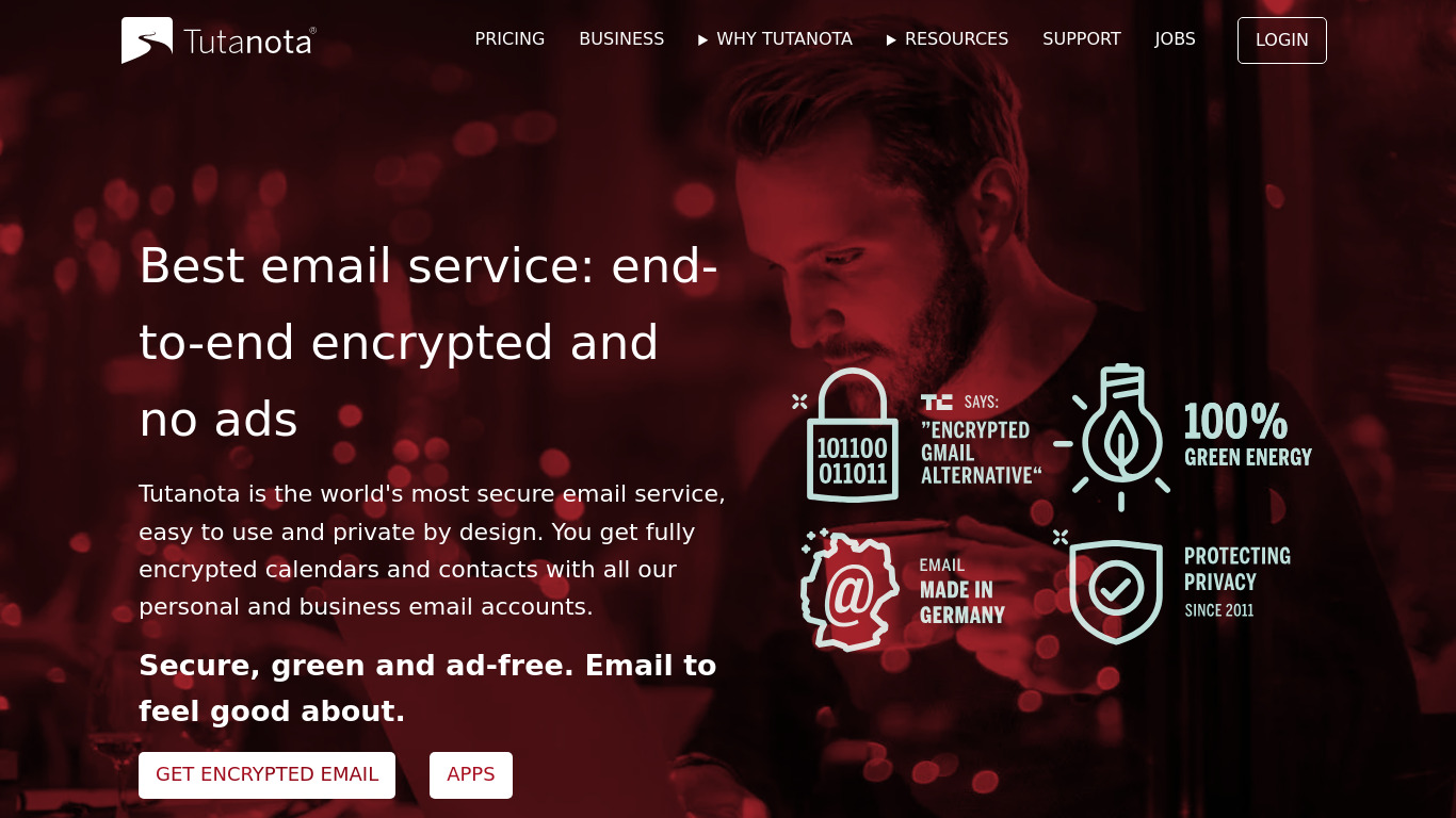 Tutanota Landing page