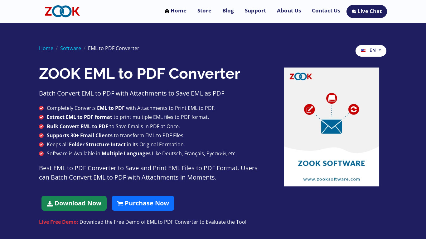 ZOOK EML to PDF Converter Landing page