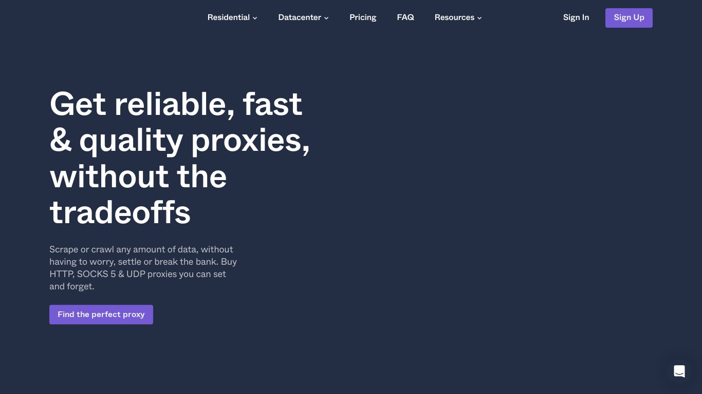 ProxyRack Landing page