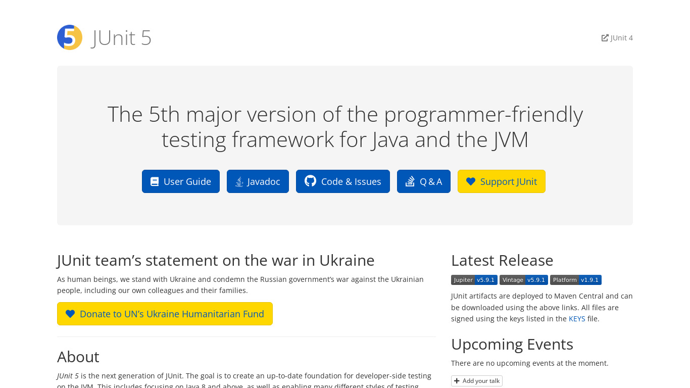 JUnit Landing page