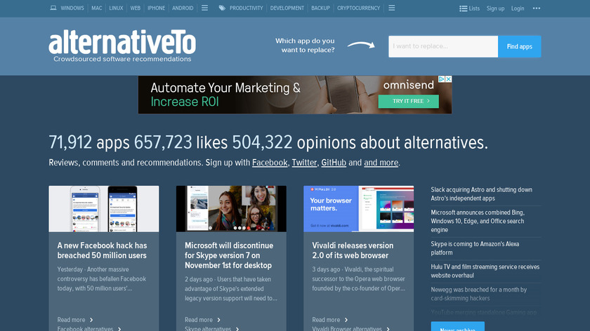 AlternativeTo Landing Page