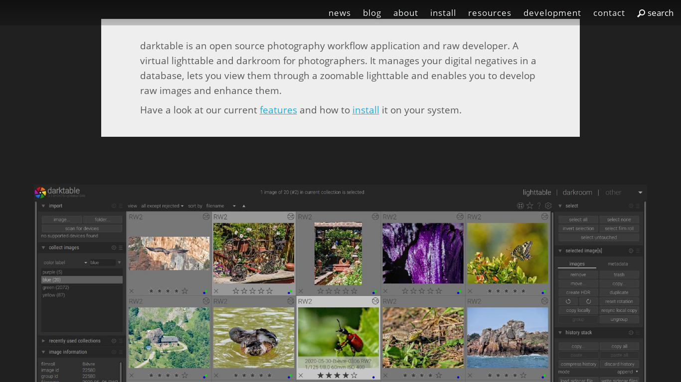 Darktable Landing page