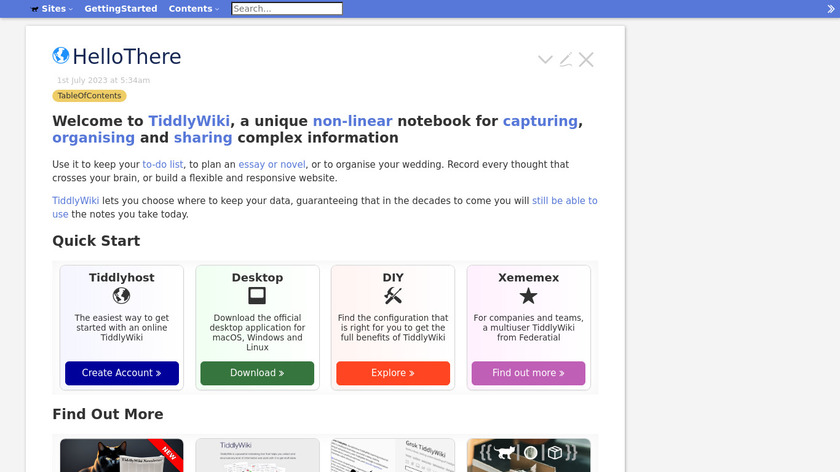 TiddlyWiki Landing Page